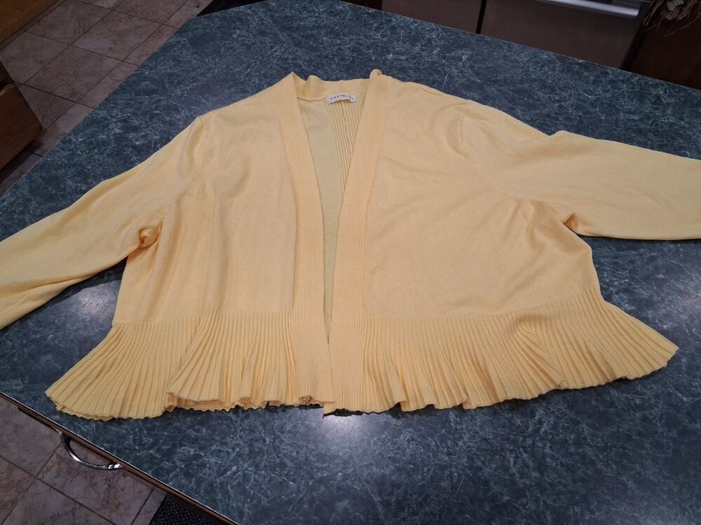 Retrology Open Front Cardigan Pleated Hem Butter Yellow XL Layering Minimalist